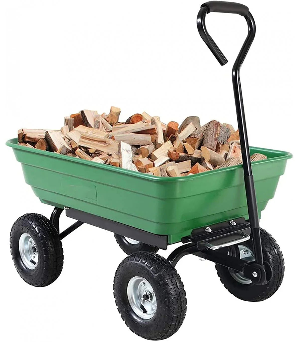 Carucior pentru gradina si curte, cuva basculanta, 125 L, roti cauciuc, verde