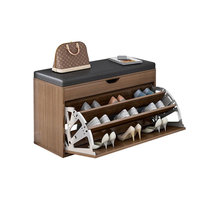 Dulap pentru pantofi tip bancheta, 100 x 34 x 51 cm, Alb/Maro