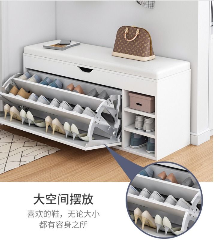 RESIGILAT - Dulap pentru pantofi tip bancheta, 100 x 34 x 51 cm, Alb/Maro