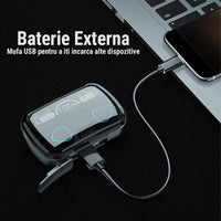 Casti wireless M10, Bluetooth 5.3, Stereo, LED, TWS, Negru - imagine 6