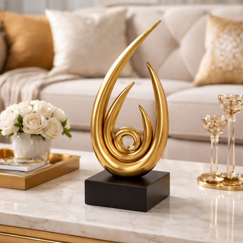 Statueta decorativa abstracta, design modern spiral, finisaj auriu sau negru lucios, 25 x12cm