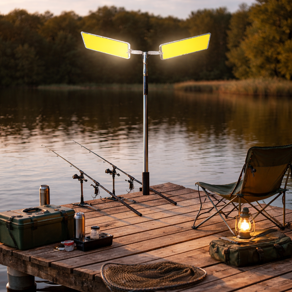 Kit Nocturna eLIVE FR-12, Proiector Camping LED 94W 9116lm, Waterproof, Brat Telescopic Ajutabil 5m, 3 Adaptoare 220V-AUTO-Cleme Crocodil Baterie, Telecomanda, Geanta Transport