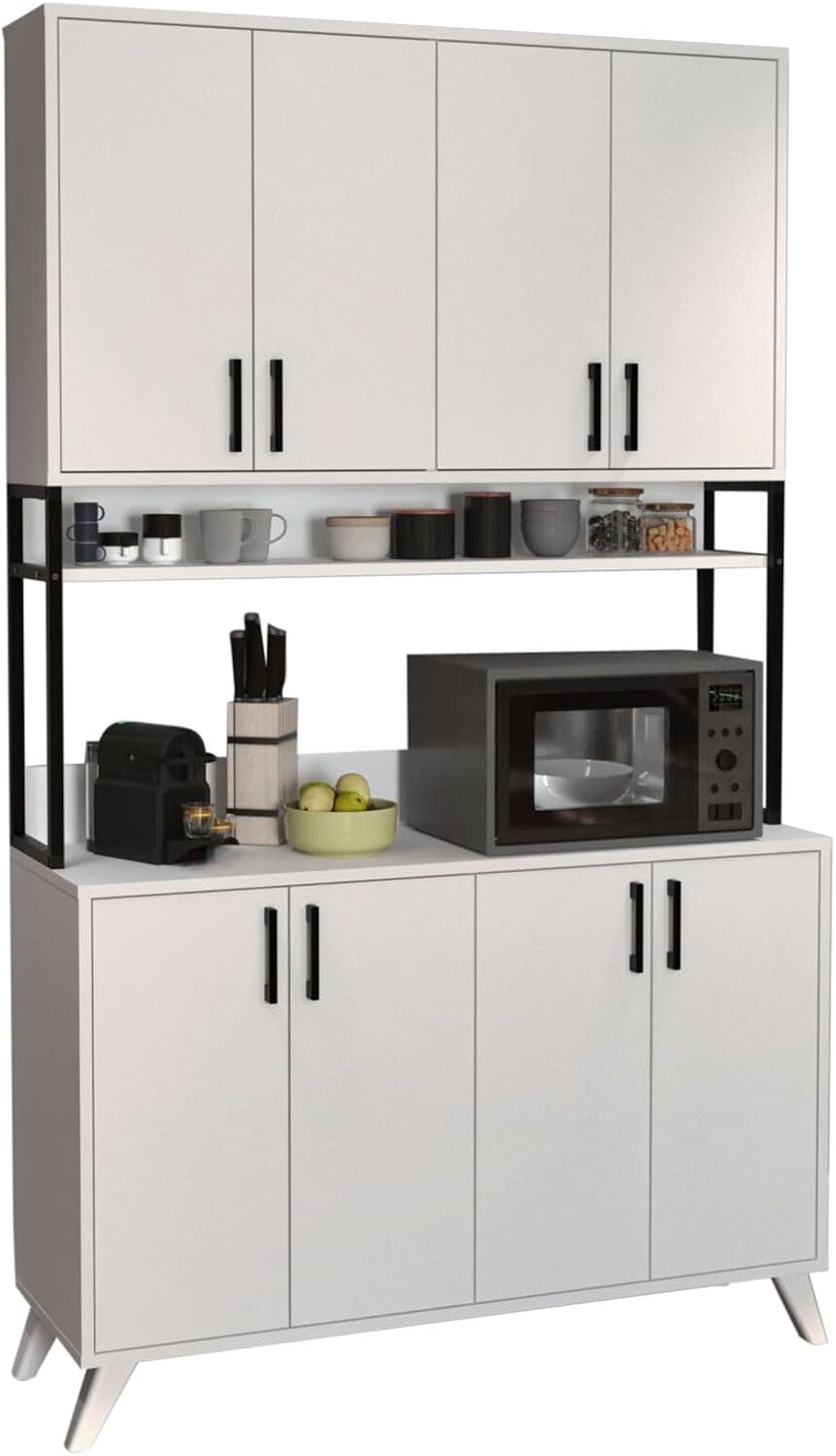 Dulap multifuncțional cu 8 uși, 120x40x202 cm, alb, cu structură metalică rezistentă