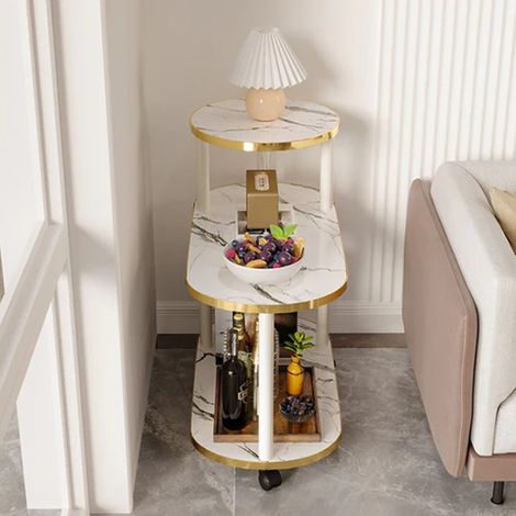 Masuta Laterala 3 Niveluri Alb Auriu 65x30x63 cm Cadru Metalic Rafturi PAL - detaliu produs