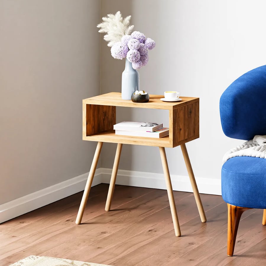 Noptiera cu picioare retro – 44 x 29 x 18 cm – cu raft de depozitare si design vintage