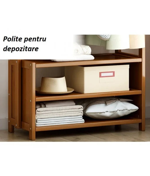 Cuier din bambus cu bară pentru haine și polițe de depozitare – design modern, 170x80x37 cm