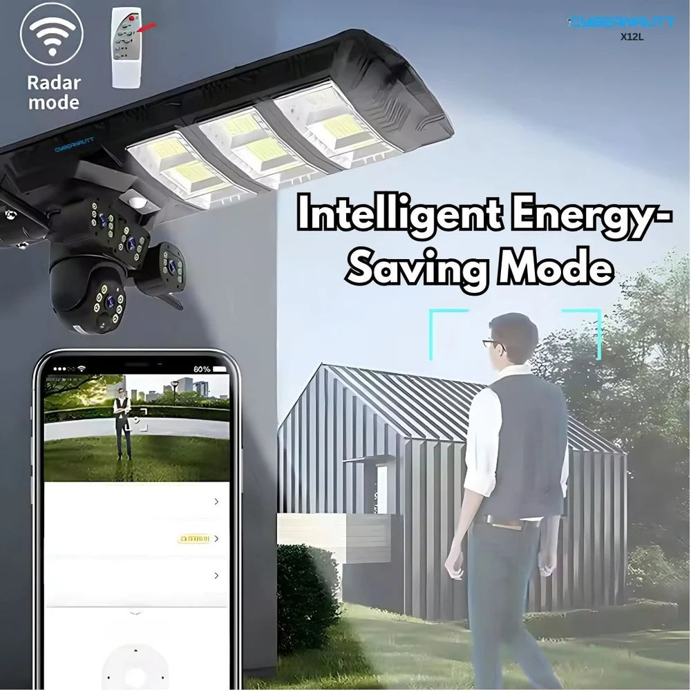 Lampa cu panou solar, 450 W, cu 3 camere supraveghere incorporate, slot sim, 4G, 12MP