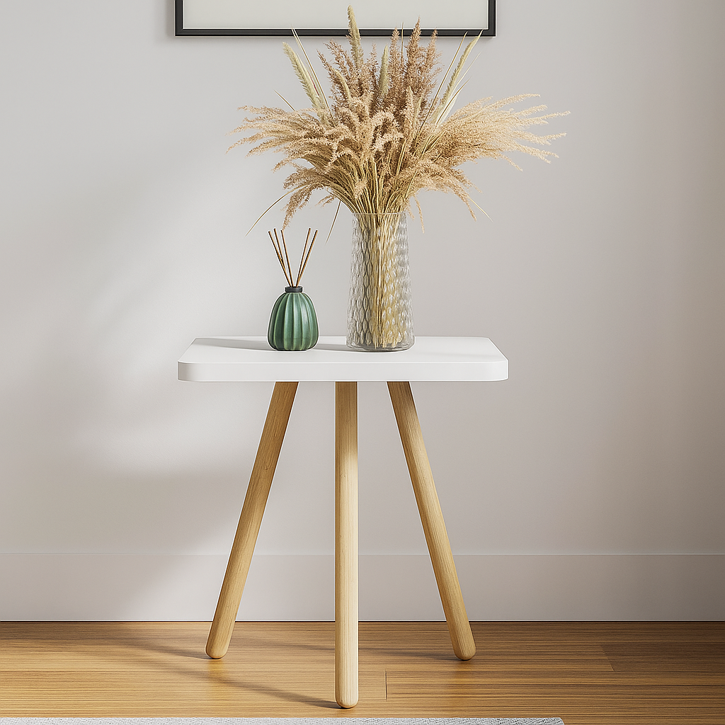 Masuta decorativa cu picioare din lemn, 34 x 34 cm, stil nordic