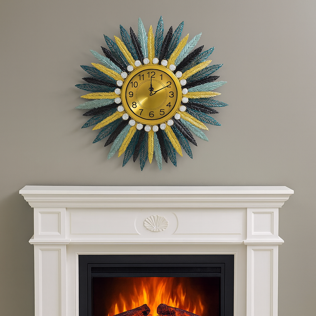 Ceas de perete decorativ, design modern floare, metalic, 73cm