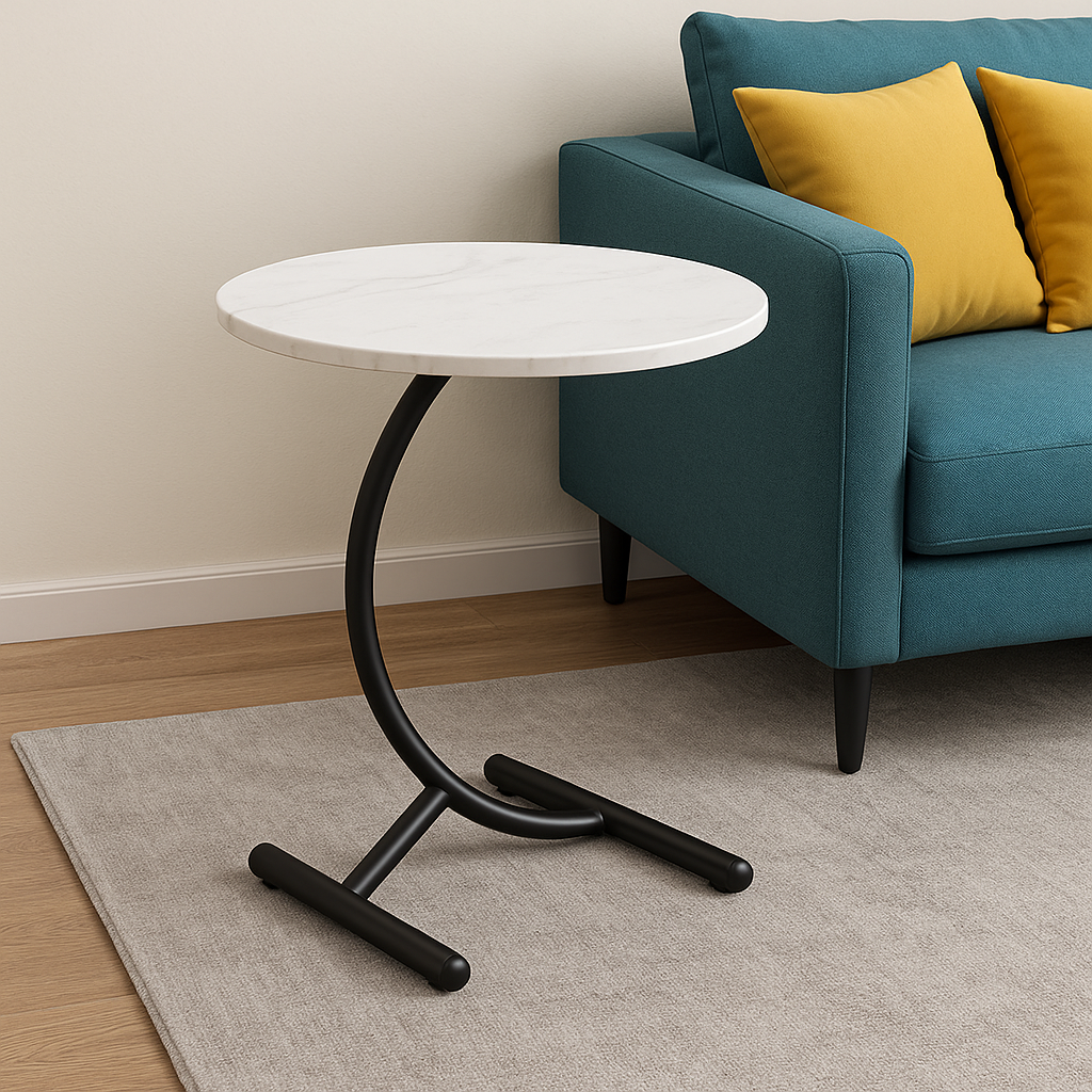 Masa rotunda din otel inoxidabil, model marmura alba 40x57 cm