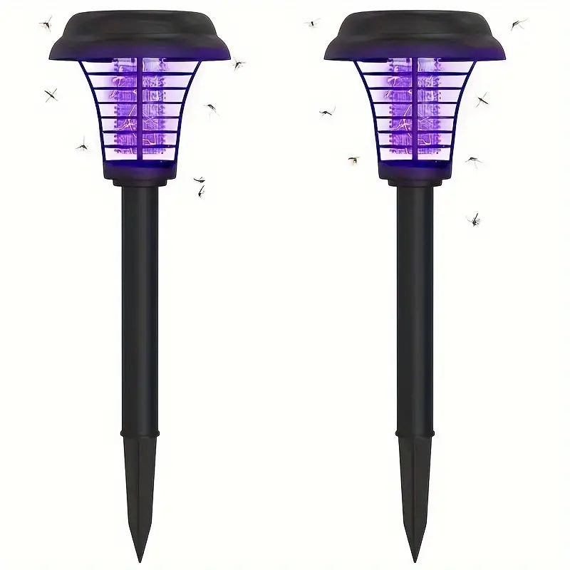 Set 2 Lampi solare  LED si capcana pentru insecte, senzor de lumina, grila de siguranta, buton Off/On1/On2, 600 mAh