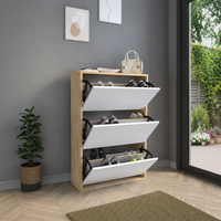 Pantofar cu usa rabatabila si rafturi glisante, 3 compartimente, PAL melaminat de 18 mm, 110  x 73,5  x 22 cm - imagine 2