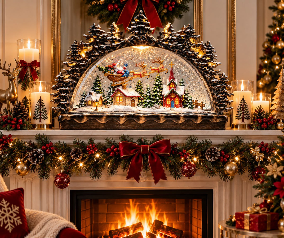 Decoratiune Craciun Pod Luminat cu Muzica Santa Sleigh 32.5cm - imagine principala