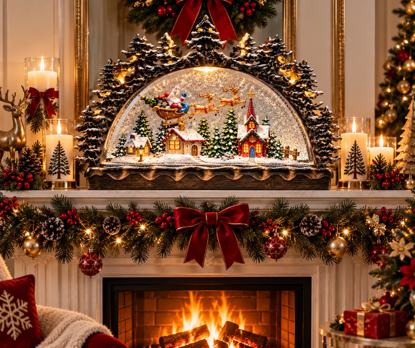 Decoratiune Craciun Pod Luminat cu Muzica Santa Sleigh 32.5cm - imagine principala