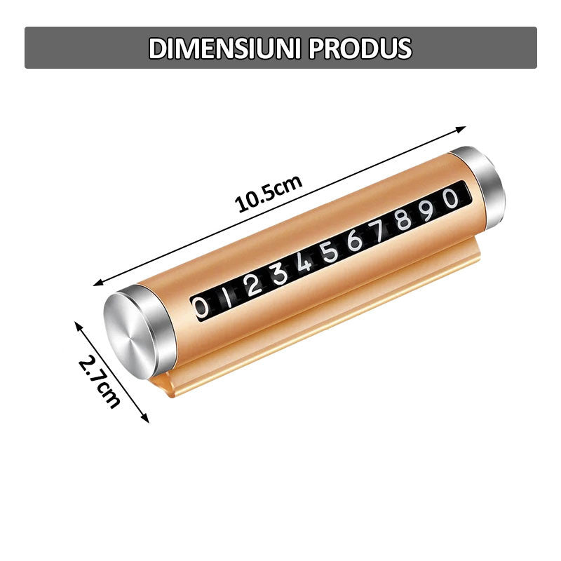 Suport numar de telefon pentru parcare auto, lipire cu banda dublu adeziva, ajustarea numerelor prin sistem de glisare
