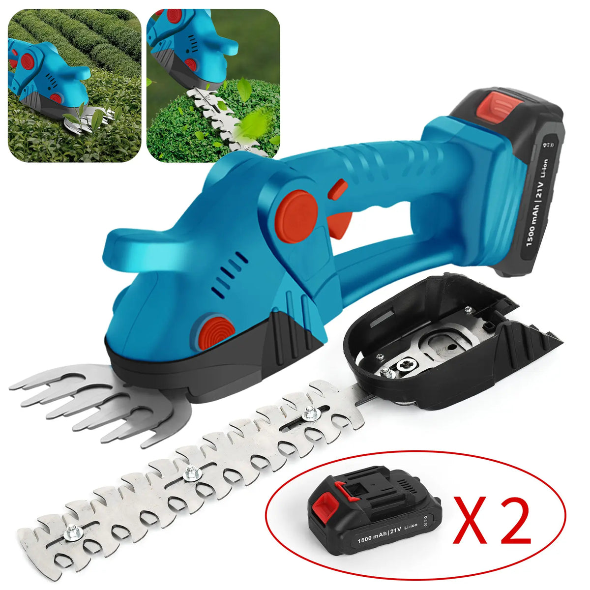 Foarfeca electrica 2 in 1 pentru gradina  cu 2 acumulatori de 36V pentru tuns iarba, gard viu sau arbusti