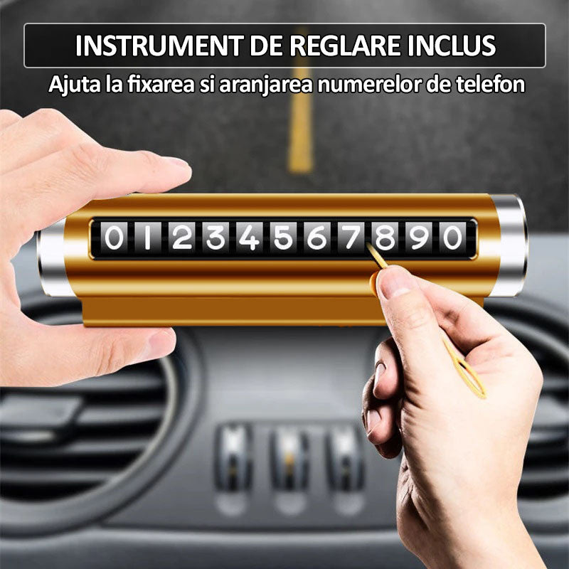 Suport numar de telefon pentru parcare auto, lipire cu banda dublu adeziva, ajustarea numerelor prin sistem de glisare