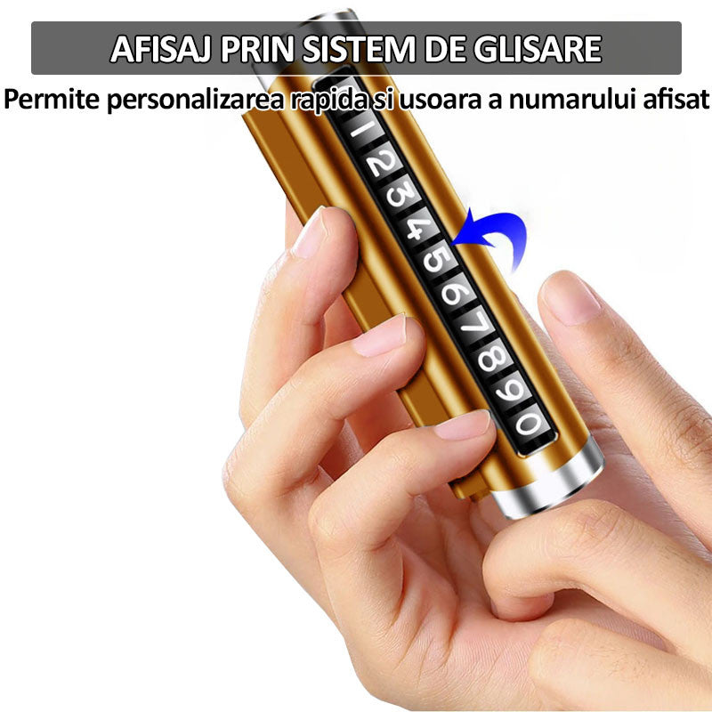 Suport numar de telefon pentru parcare auto, lipire cu banda dublu adeziva, ajustarea numerelor prin sistem de glisare
