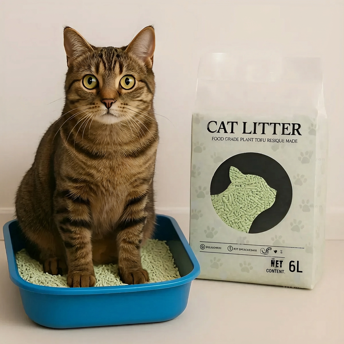 Litiera pentru pisici din tofu 6L, Formare rapida a bulgarilor, Absorbtie ridicata, Control eficient al mirosurilor