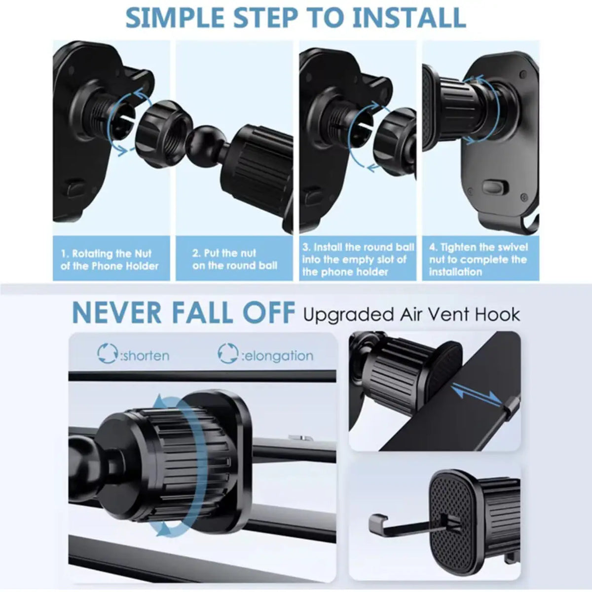 TLBShop Suport Auto Telefon Montare Grila Ventilatie Universal Negru - detaliu produs