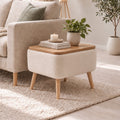 Masuta Auxiliara cu Depozitare Tapitata Boucle Alb-Crem 60x30x45 cm Design Scandinav