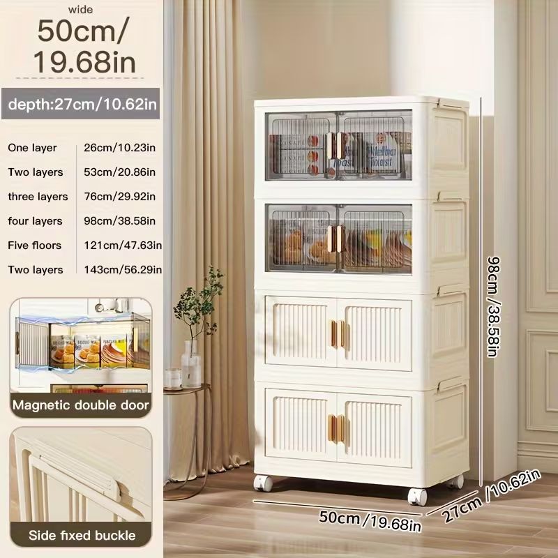 Dulap Modular cu 4 Nivele, Usi Magnetice si Roti – 53,5x25x100 cm