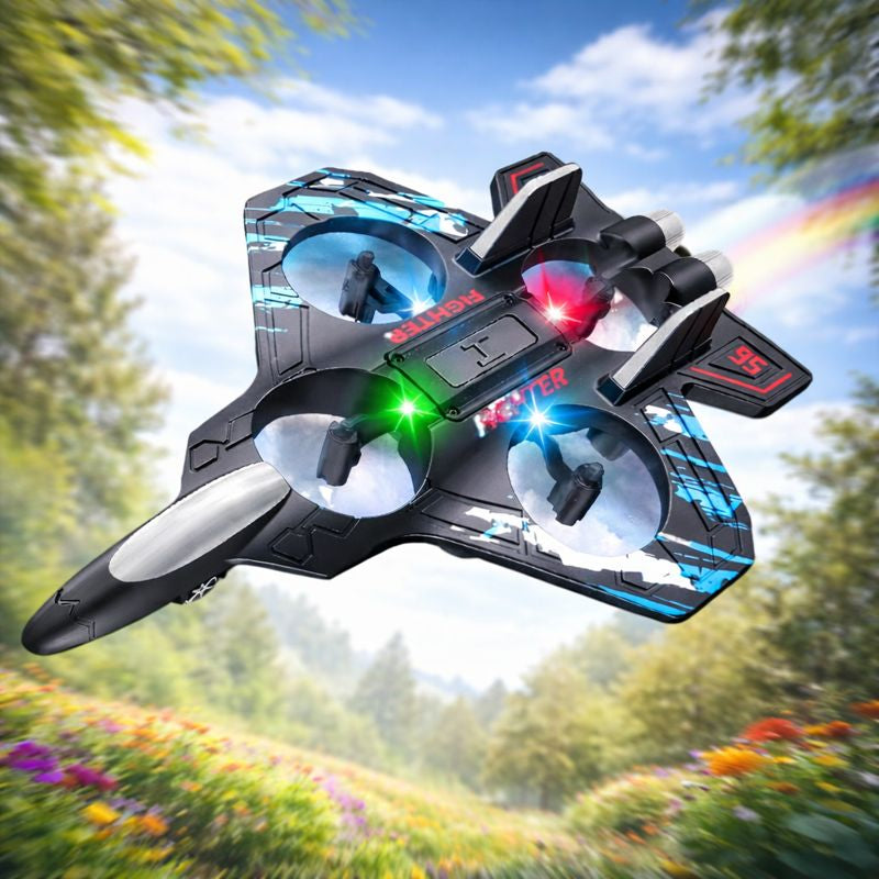 Avion cu telecomanda, acrobatii 360, lumini LED, albastru, 4.6 x 19.5 x 25.5 cm,