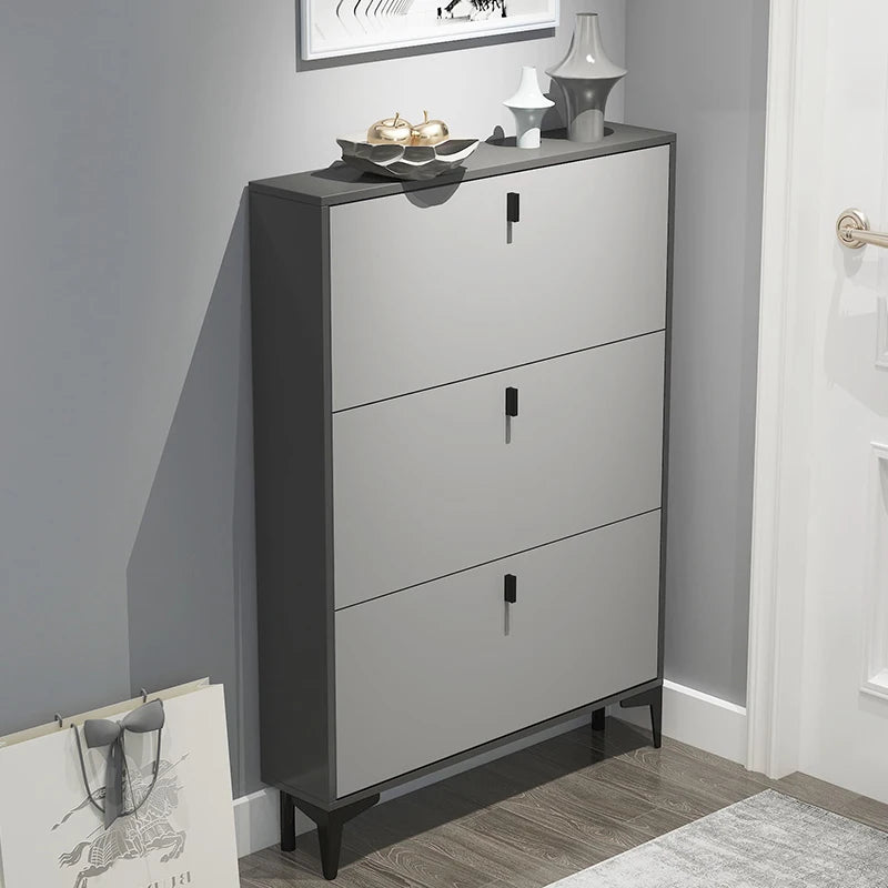 RESIGILAT - Pantofar modern cu 3 Uși – Gri, 50/80 x 17 x 120 cm