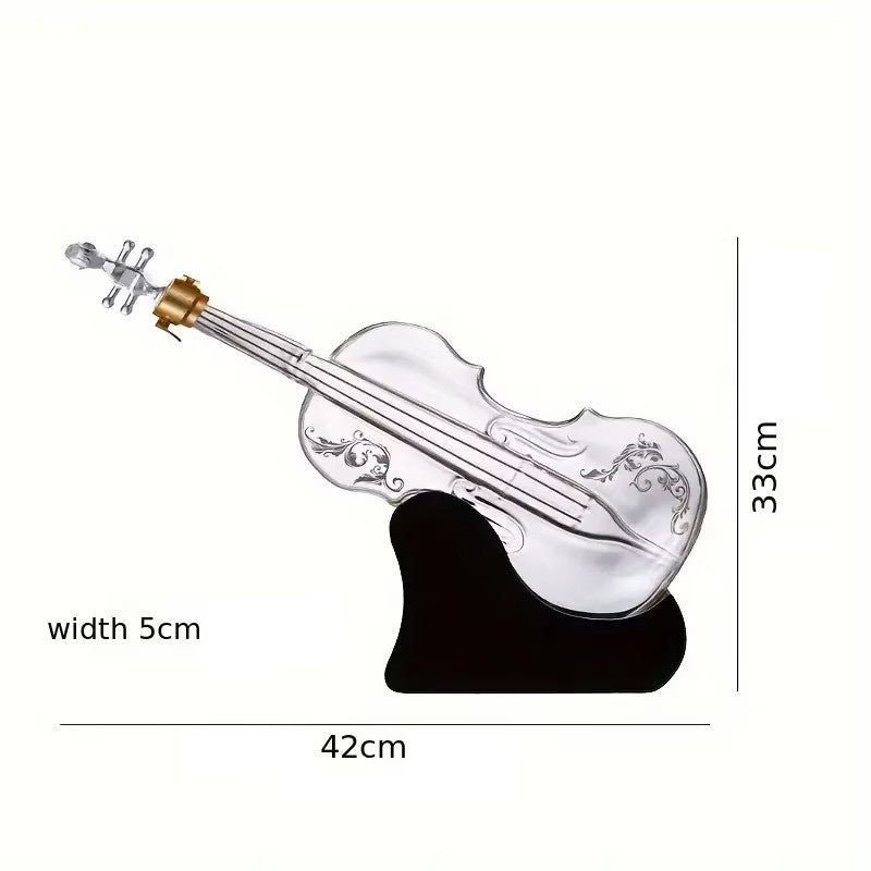 Set decantor in forma de vioara cu 2 pahare si suport din lemn 1000 ml