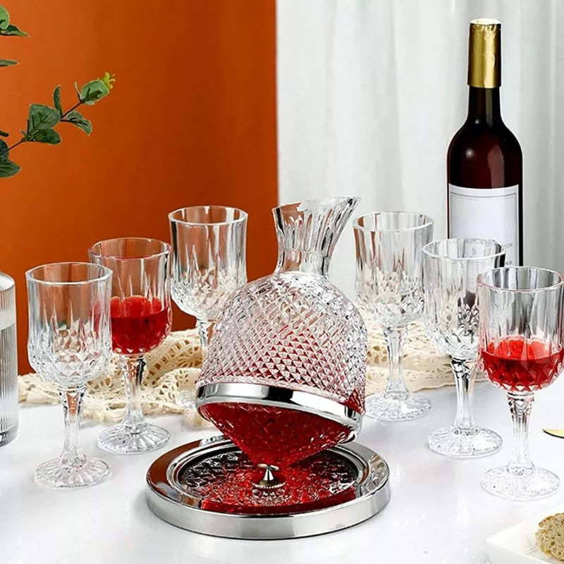 Decantor de vin rotativ de lux, din sticlă transparentă, set elegant pentru iubitorii de vin