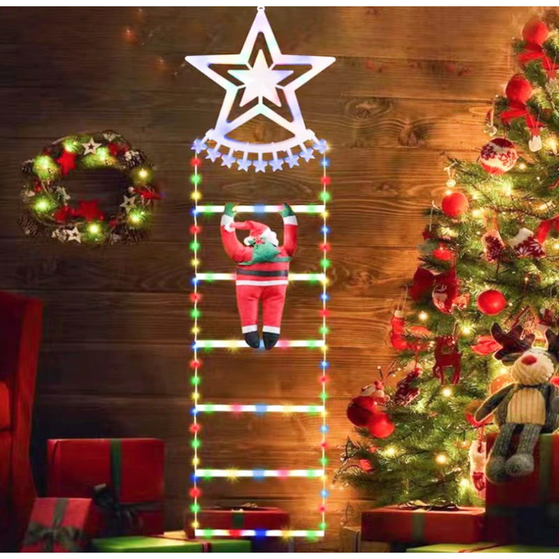 Scara decorativa Mos Craciun cu LED multicolor IP65 pentru interior si exterior 160 x 25 cm