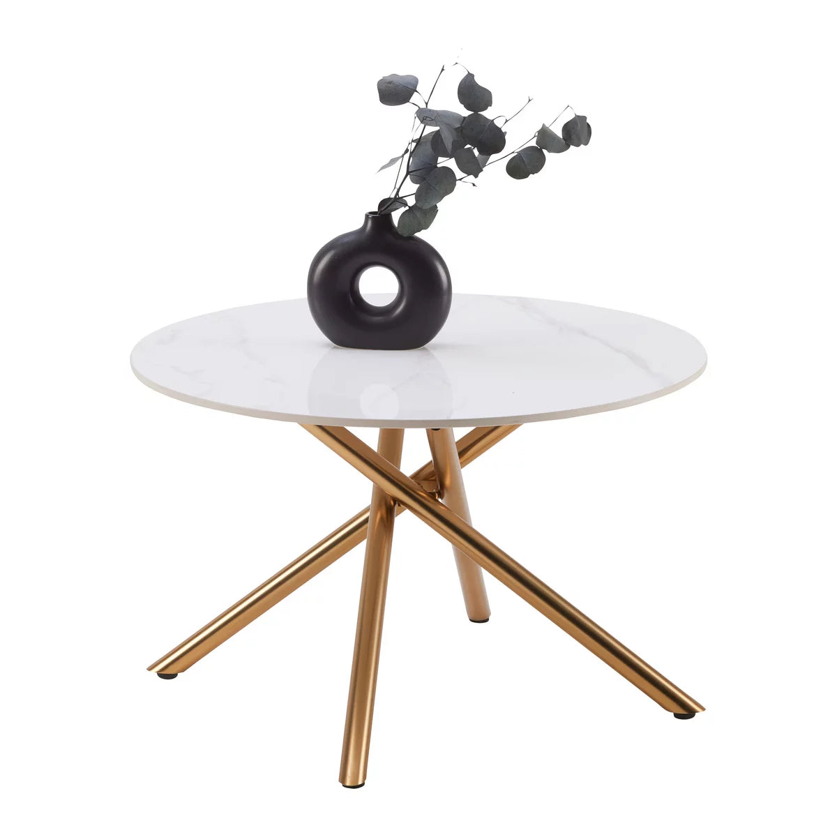 Masa de Cafea Rotunda 70x70x44 cm cu Blat Alb si Picioare Auriu – Design Modern Premium