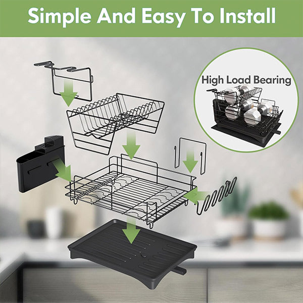 Scurgator vase, design auto-draining, organizator compact, negru, 42x30x29cm