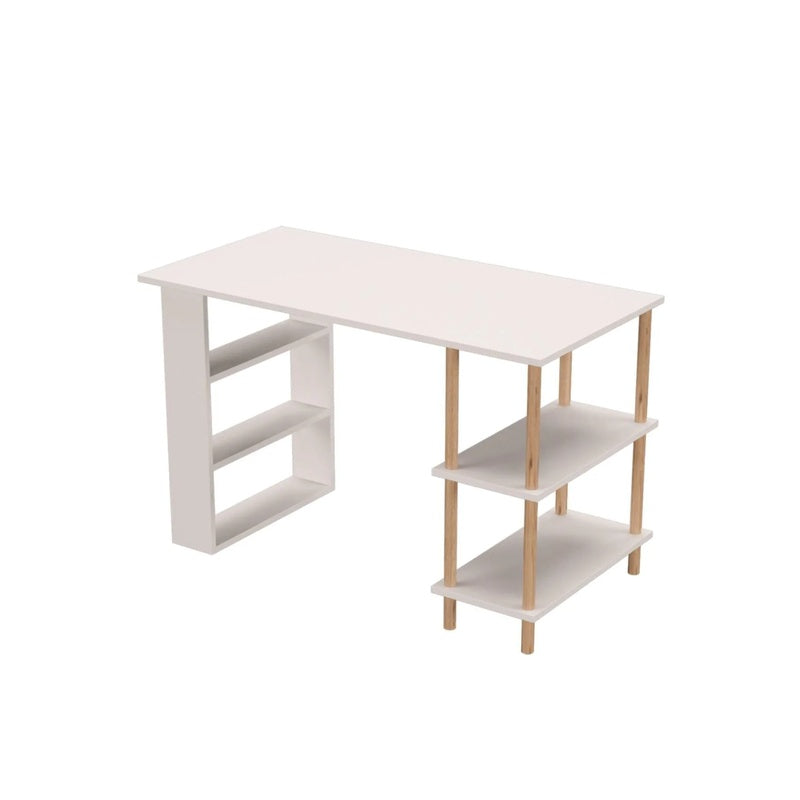 Birou de studiu cu raft dublu, MDF si lemn masiv, 120x60 cm