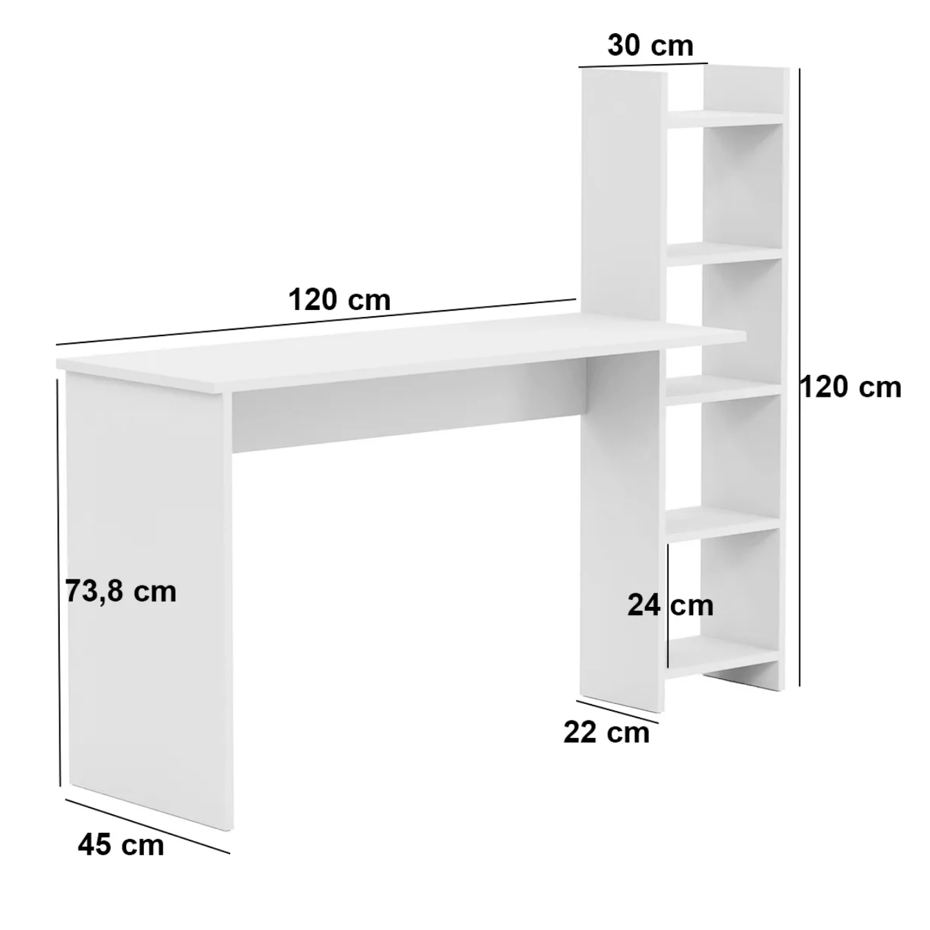 Masa birou cu biblioteca laterala si 5 rafturi, 120 cm