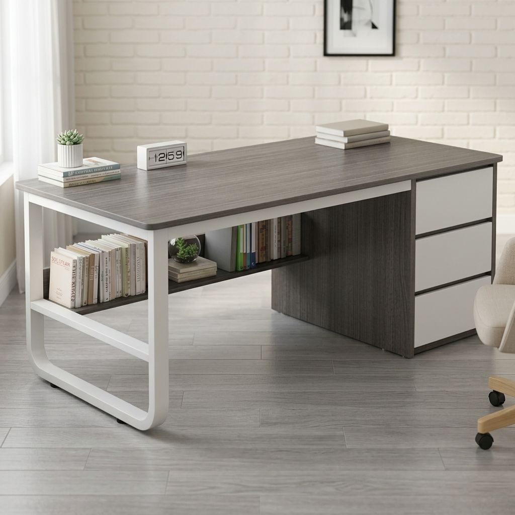 Birou minimalist alb cu rafturi - 160x60x73 cm, ideal pentru spații mici, lucru și studiu - detaliu produs