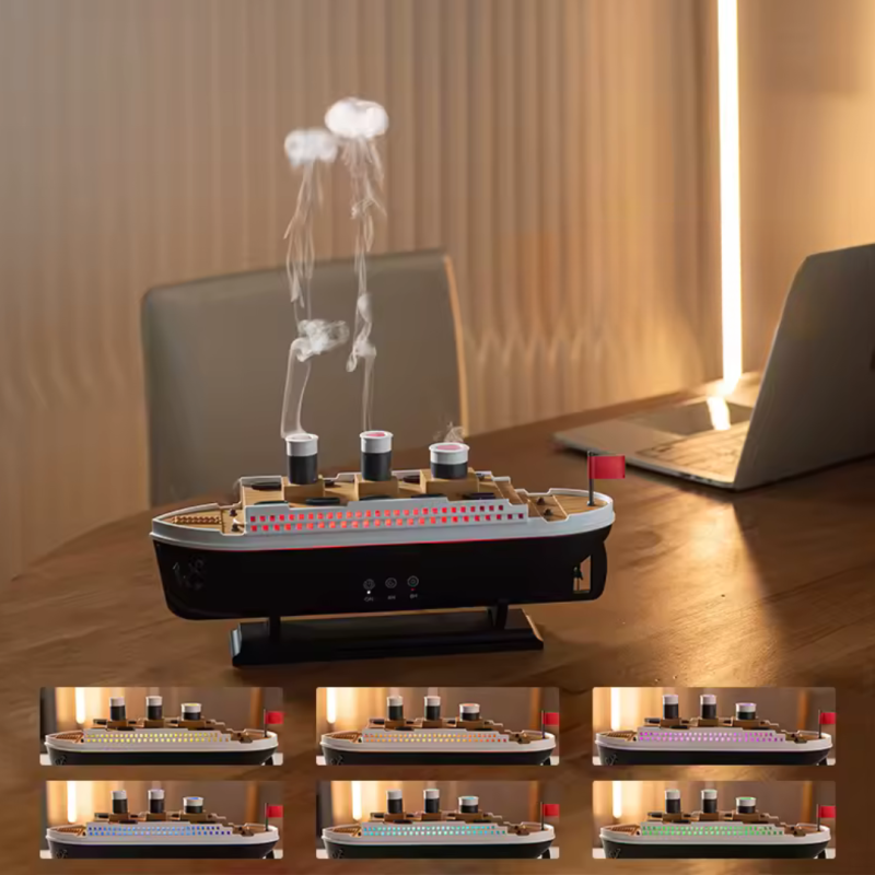 Umidificator de aer si difuzor, 6 lumini, capacitate 250 ML, functionare silentioasa, 2 moduri vaporizare, Negru