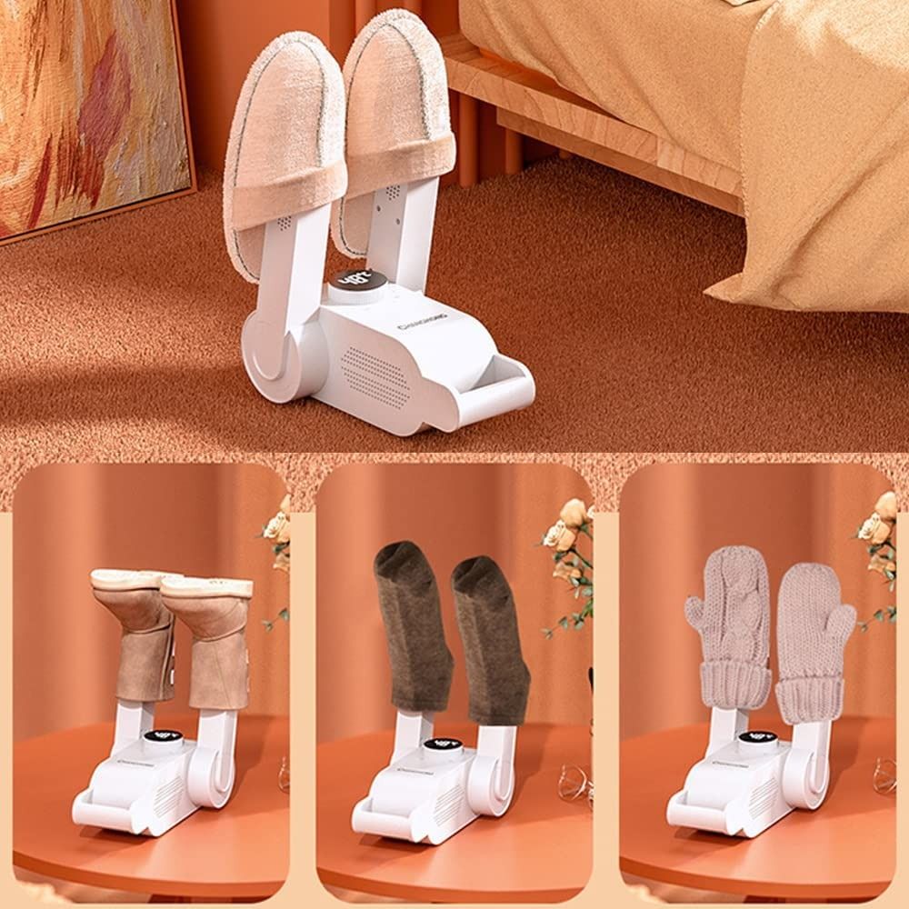 Uscator electric pentru incaltaminte cu functie de dezinfectare UV, suport reglabil si temporizator, design pliabil