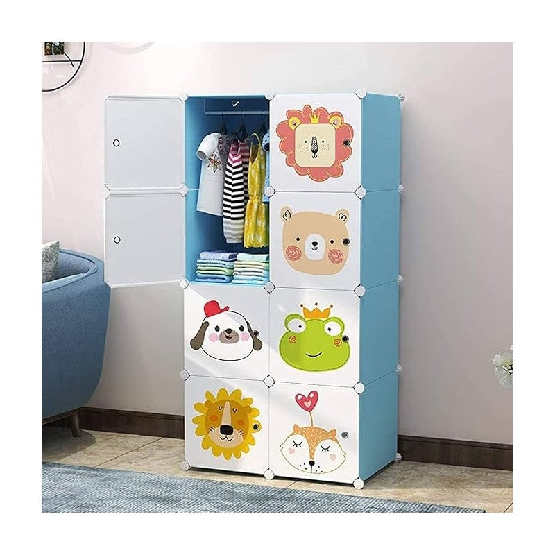Dulap modular pentru copii, 8 rafturi, durabil, 76X37X147 cm, model cu animalute