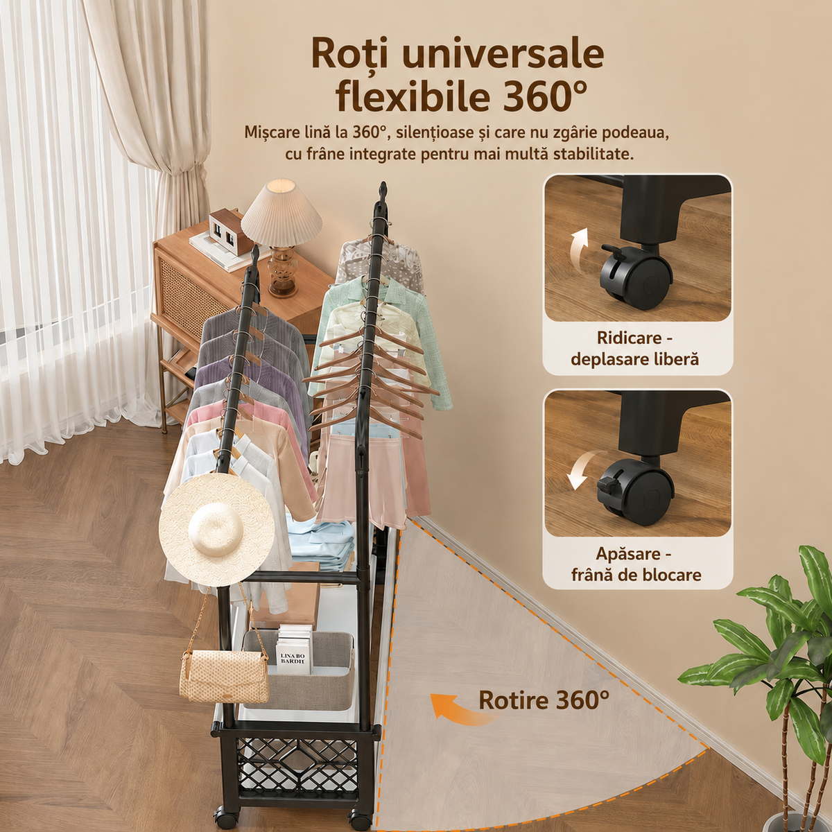 Cuier Perete Organizator Haine Accesorii Metal Negru Modern - detaliu produs