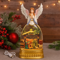 Glob decorativ Craciun cu inger si scena Nasterii Domnului, apa, lumina si muzica, 15x33 cm