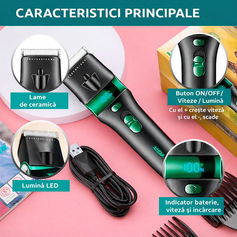 Masina de tuns animale VGR V-225 cu acumulator si afisaj LED