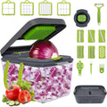 Răzătoare Multifuncțională 19 piese cu Recipient, Lame Inox, Feliator, Tăietor Cuburi și Accesorii – 24 × 15 × 14 cm
