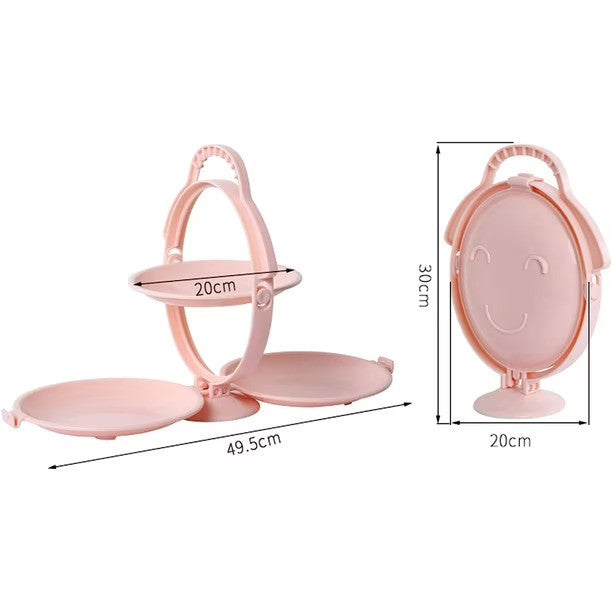 Platou de Servire Supraetajat Plastic 3 Compartimente Pliabil Roz 30x49.5cm - detaliu produs