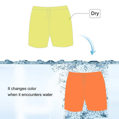 Pantaloni scurti de baie care isi schimba culoarea in contact cu apa