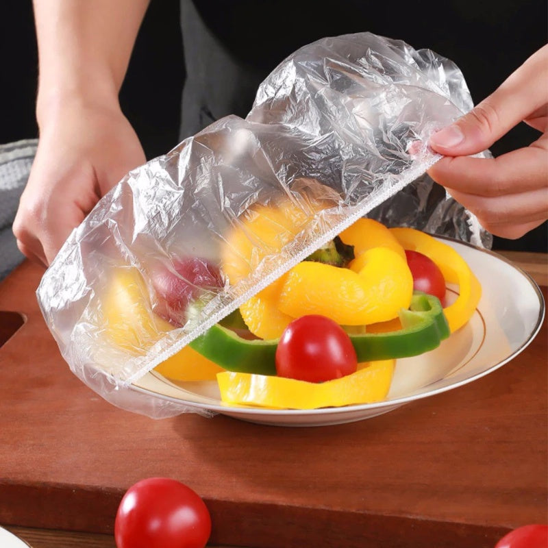 Set 100 huse alimentare de unică folosință cu bandă elastică, 22-38 cm, transparente