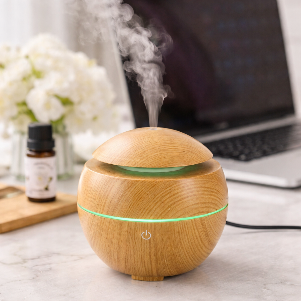 Umidificator de aer cu ultrasunete, iluminare ambientala LED, 130 ml