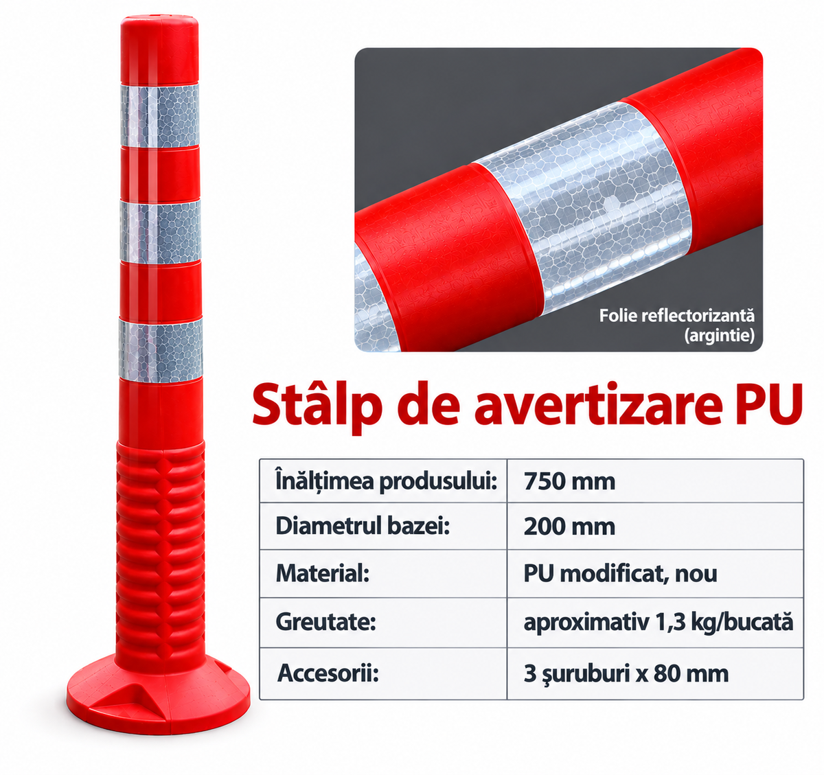 Stalpisor delimitare parcare PU 75CM  - folie argintie - imagine principala