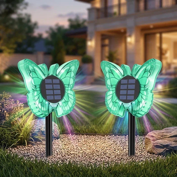 Set 2 Lampi Solare LED Fluture RGB 37cm Montaj Perete Sol IP65 5W 4 Culori - detaliu produs