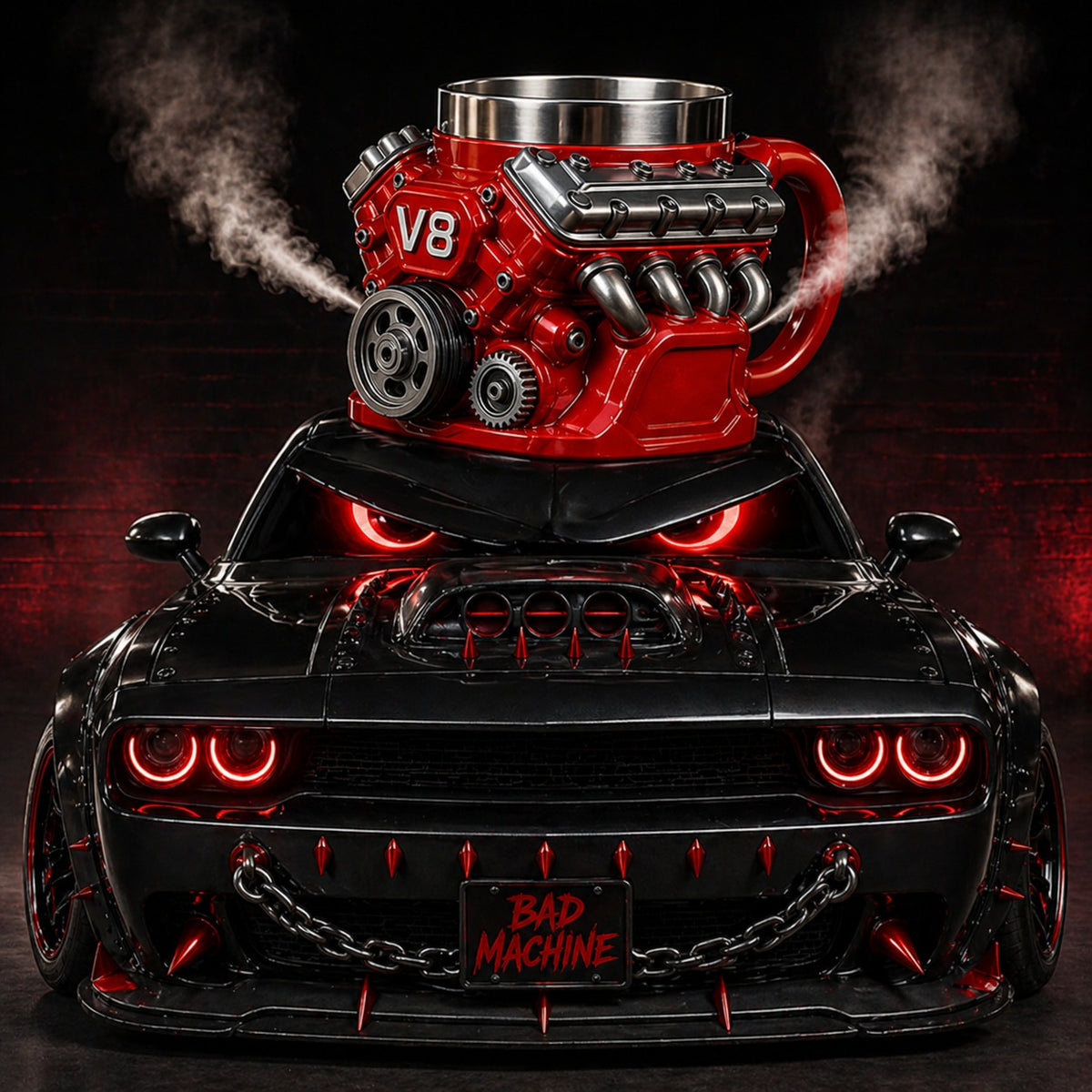 Cana V8 Engine 200 ml din otel inoxidabil cu design motor 3D mecanic